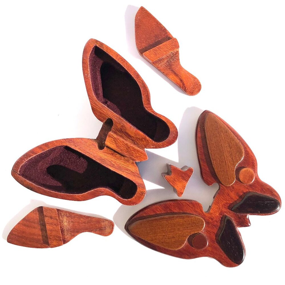 Butterfly Wood Puzzle Box Stash Box secret compartments Intarsia Jewelry Box